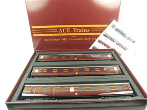 Ace Trains O Gauge C28B LMS Maroon Coronation Scot Coaches x3 Set B Brand NEW Boxed 2/3 Rail Bargain Clearance Priced Ltd Stock image 1