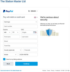 Screenshot of PayPal's details form