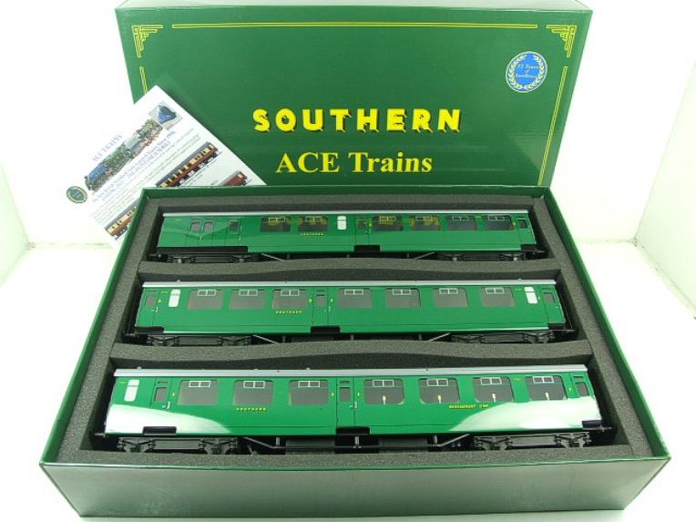 Ace Trains O Gauge C21B SR Green Bulleid Post War x3 Coaches Set B Boxed image 22