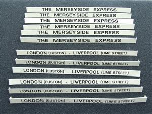 Ace Trains O Gauge M/S "THE MERSEYSIDE EXPRESS" Coach Head Boards x12 Set image 1