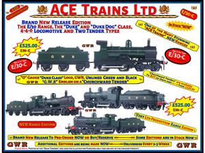 Ace Trains O Gauge E/30-C "Duke" Class G.W.R 4-4-0 Loco & C/Ward Tender Un-Lined Green & Black image 1