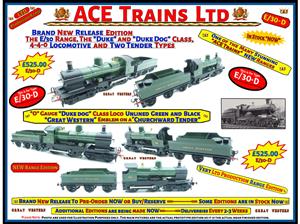 Ace Trains O Gauge E/30-D "Dukedog" Class G/Western 4-4-0 Loco & C/Ward Tender Unlined Green & Black image 1