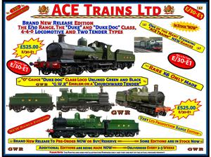 Ace Trains O Gauge E/30-E1 Dukedog Class GWR 4-4-0 Loco & C/W Tender Un-Lined Green & Black image 1